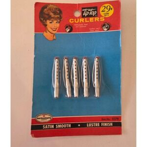 NEW Vintage Tip-Top Metal Hair Curlers 5 Pk Satin Smooth Lustre Finish Item 2179